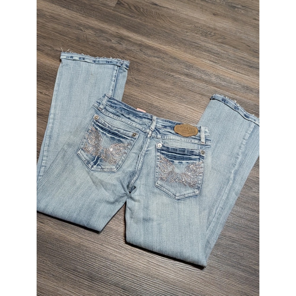 Zana Di Jeans Y2K Rhinestone Butterfly Bootcut Light Wash Blue Denim Size 7